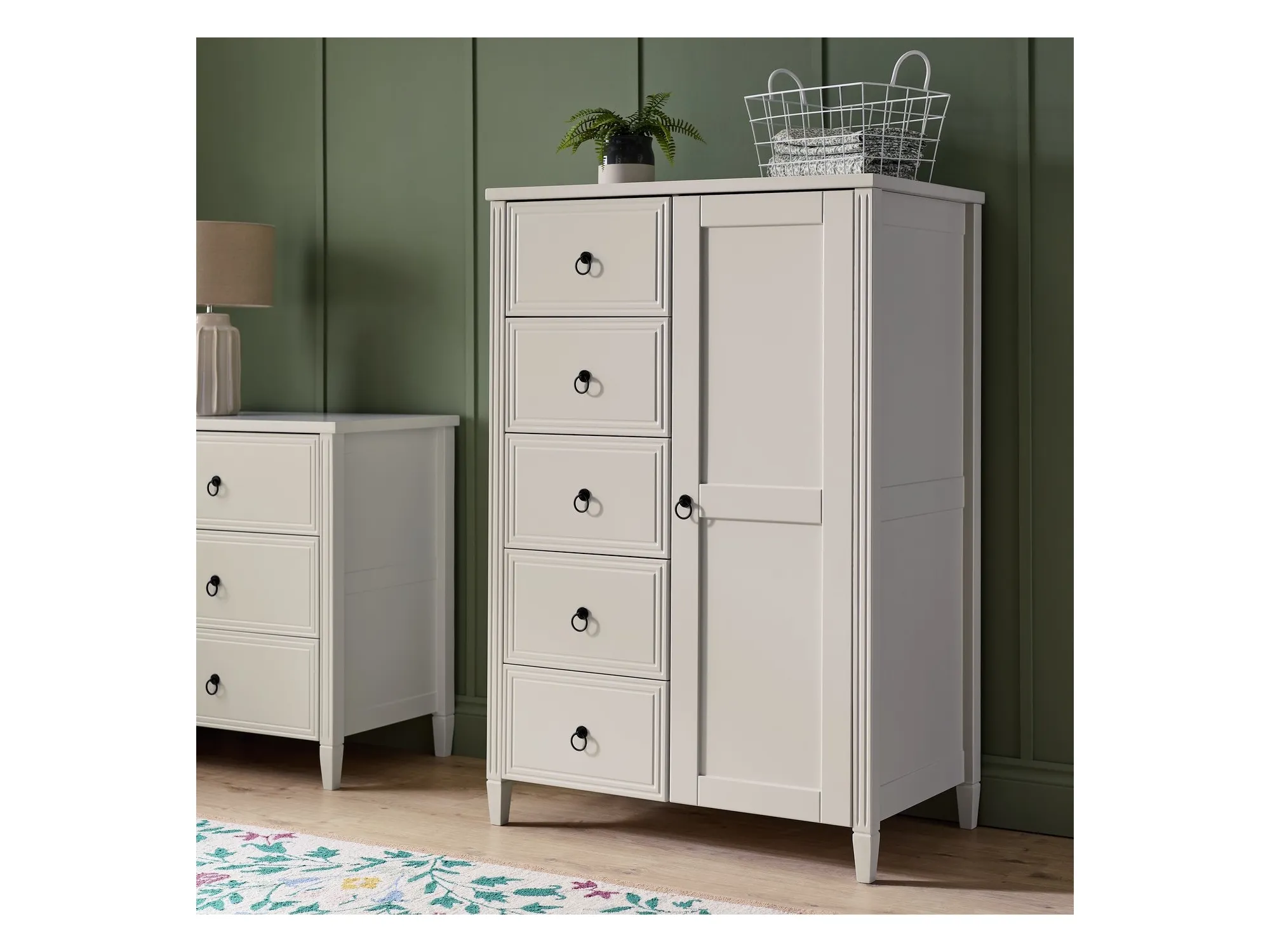 Short single door wardrobe with 5 drawers