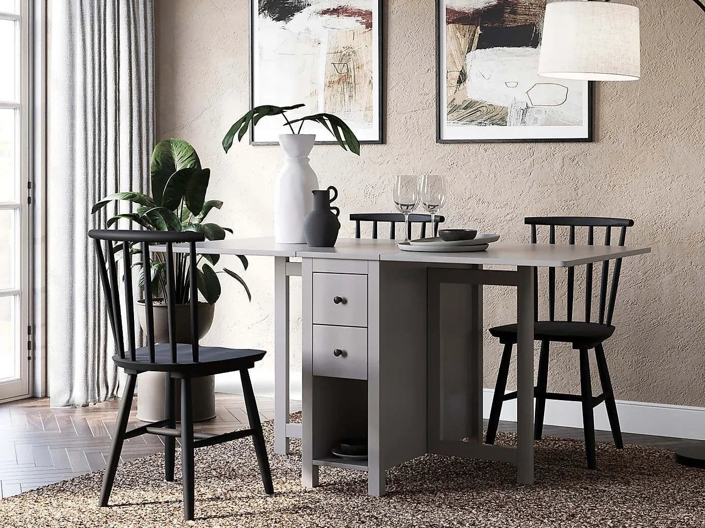 Grey drop-leaf dining table