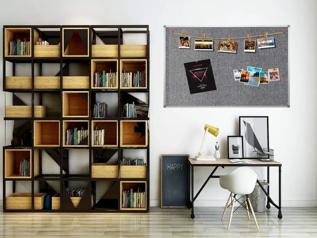 Grey fabric pin board