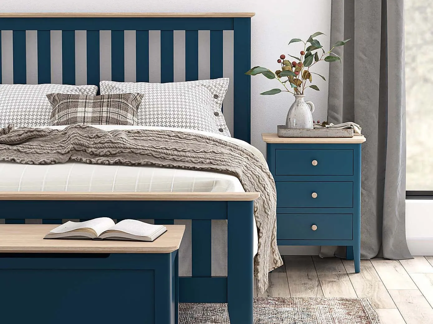 Navy blue painted bedroom furniture