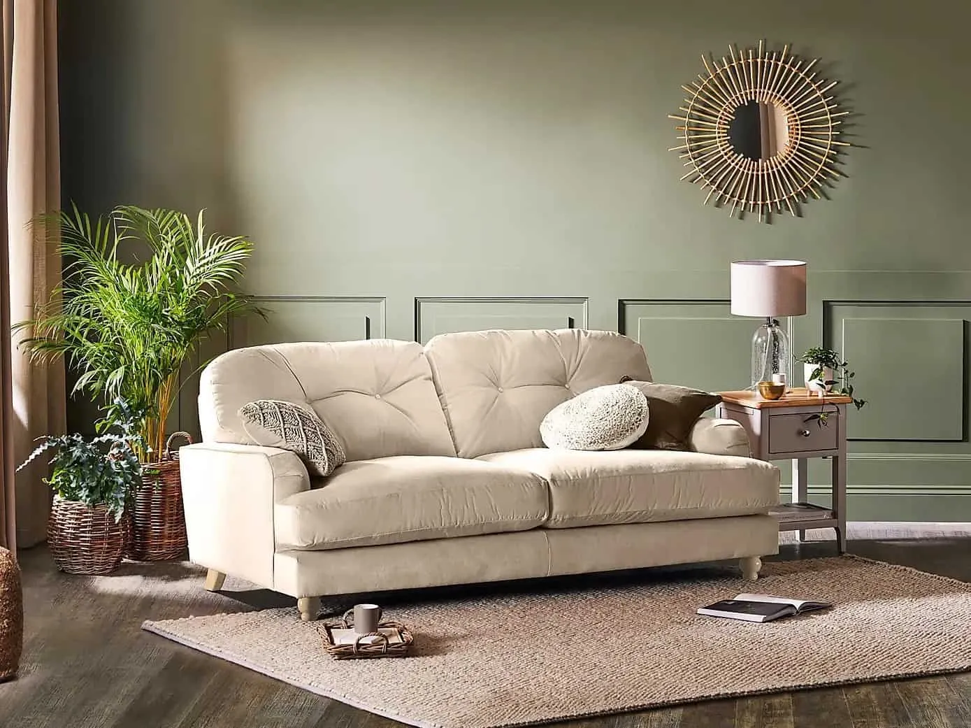 Beige fabric vintage-style sofa