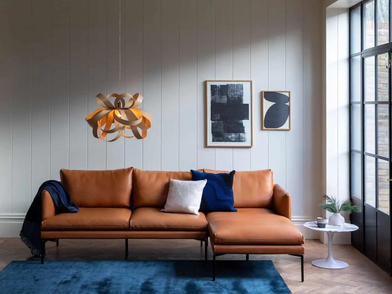 Tan leather sofa