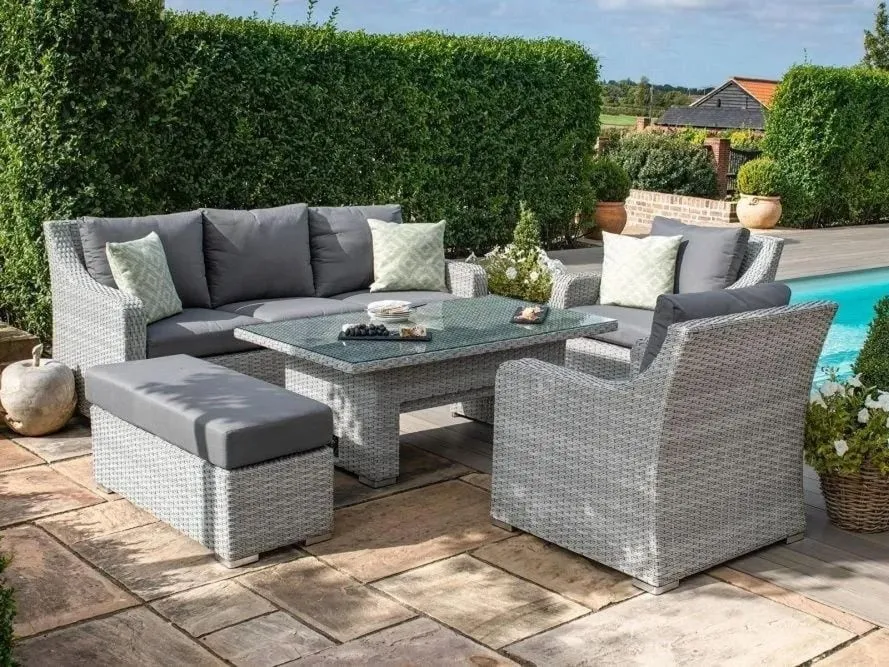 Rattan outdoor sofa dining set with rising table