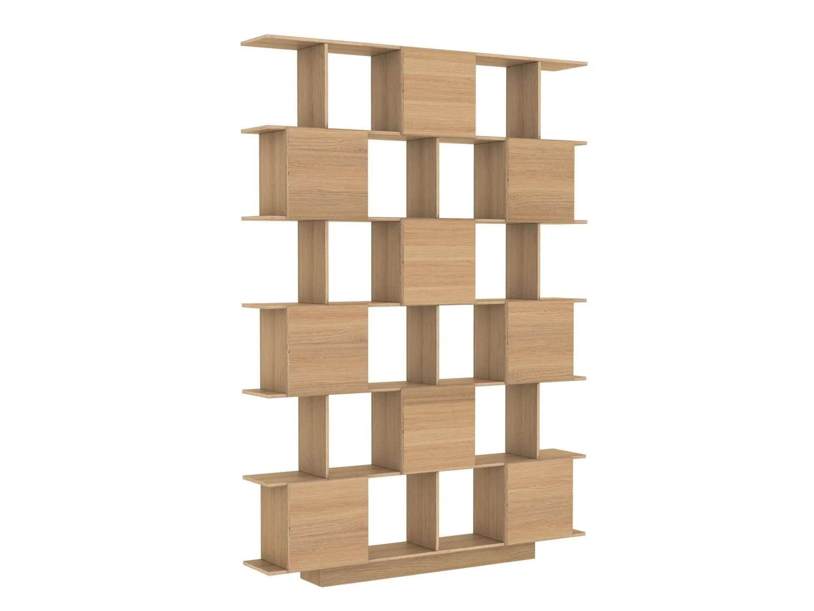 Multi-level shelving unit with oak finish