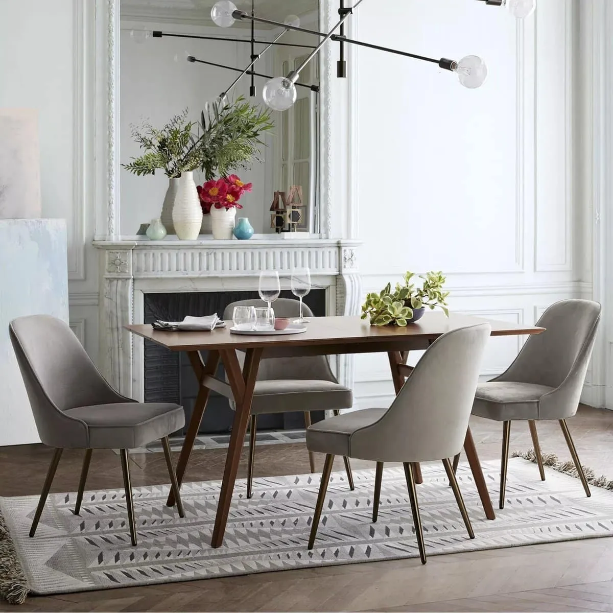 Set of 4 silver grey fabric upholstered dining chairs
