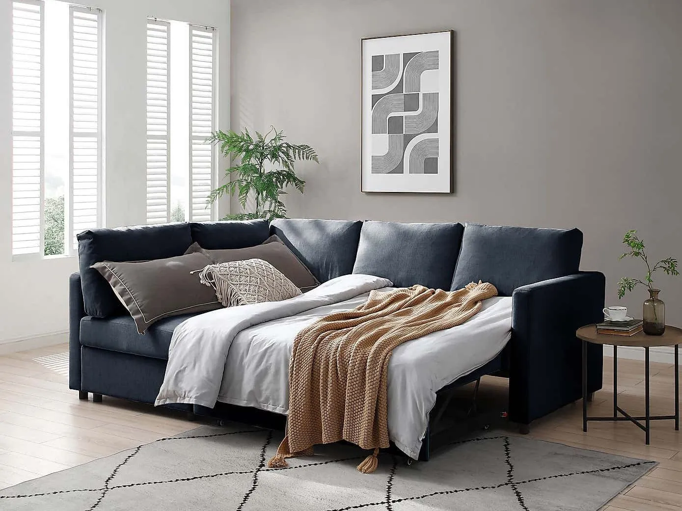 Dark blue corner sofa bed