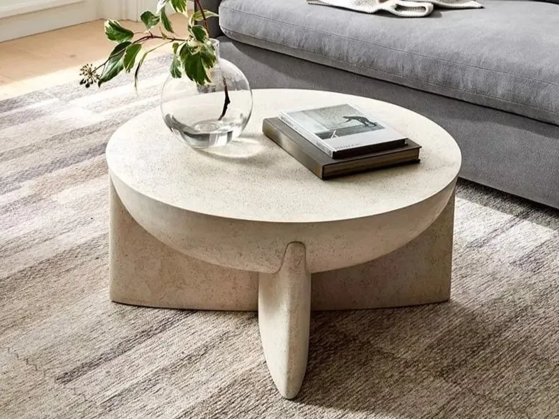 Round white stone coffee table
