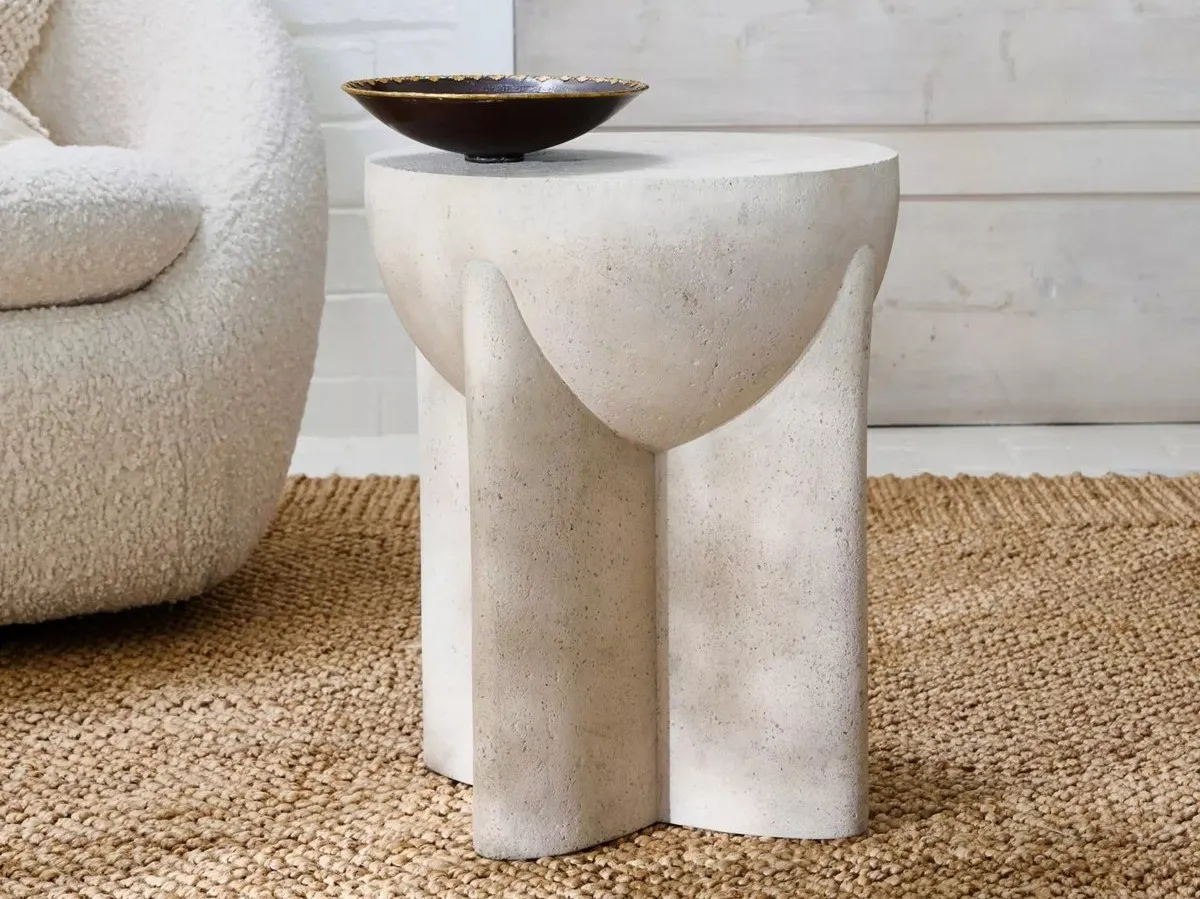 Round white stone side table