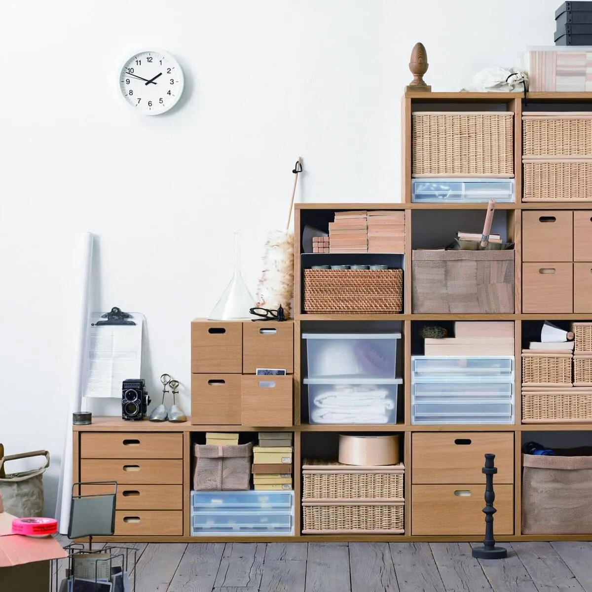 Wooden modular shelving units