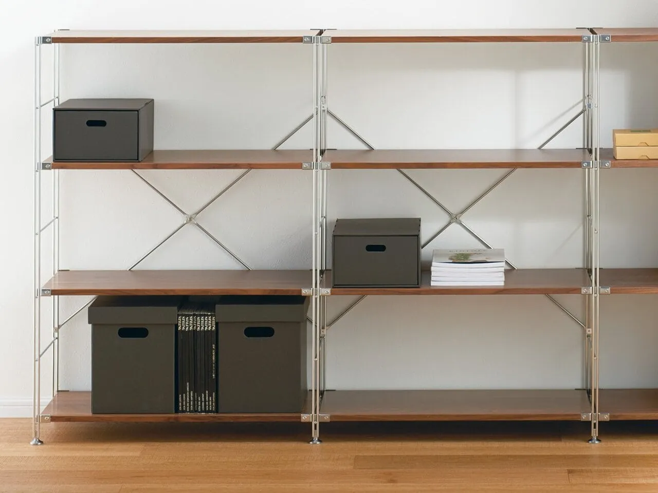 Steel sunit with pine shelves
