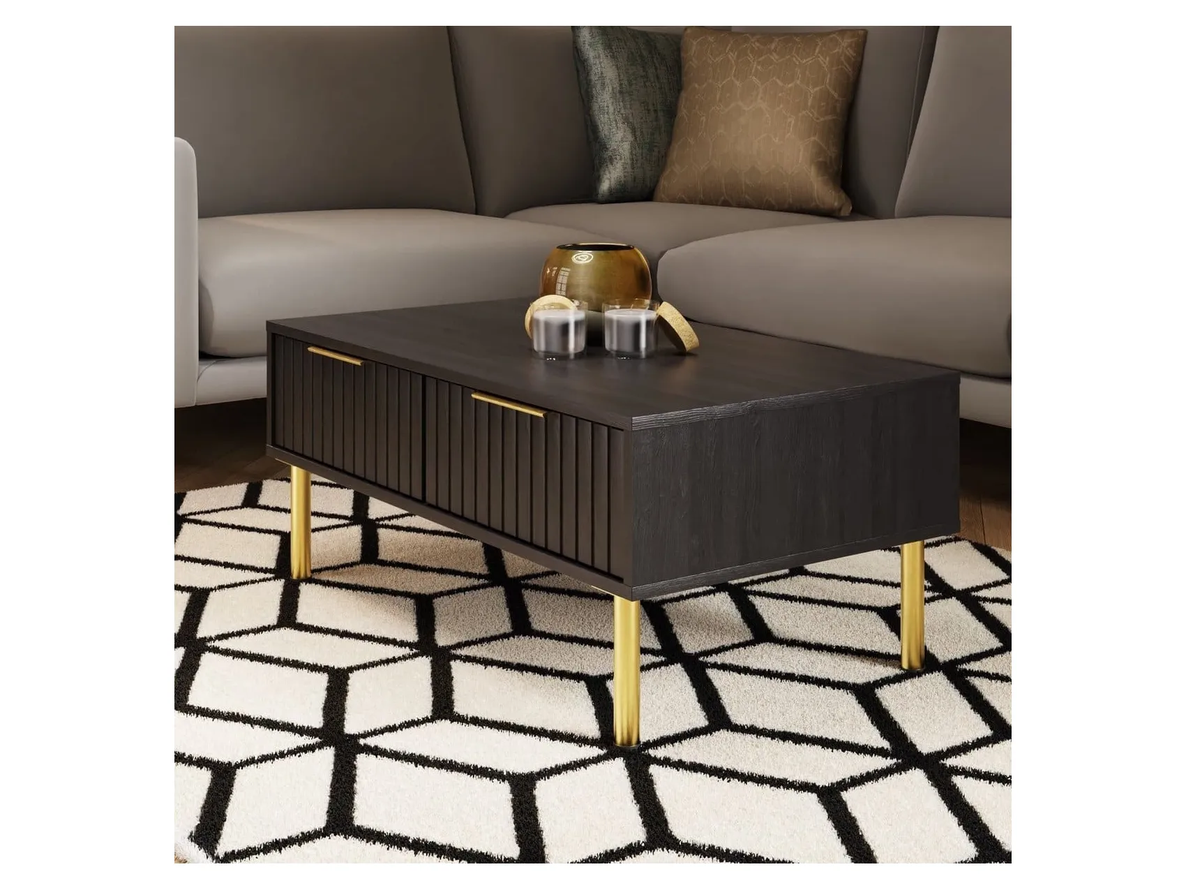 Black storage coffee table with 2 drawers