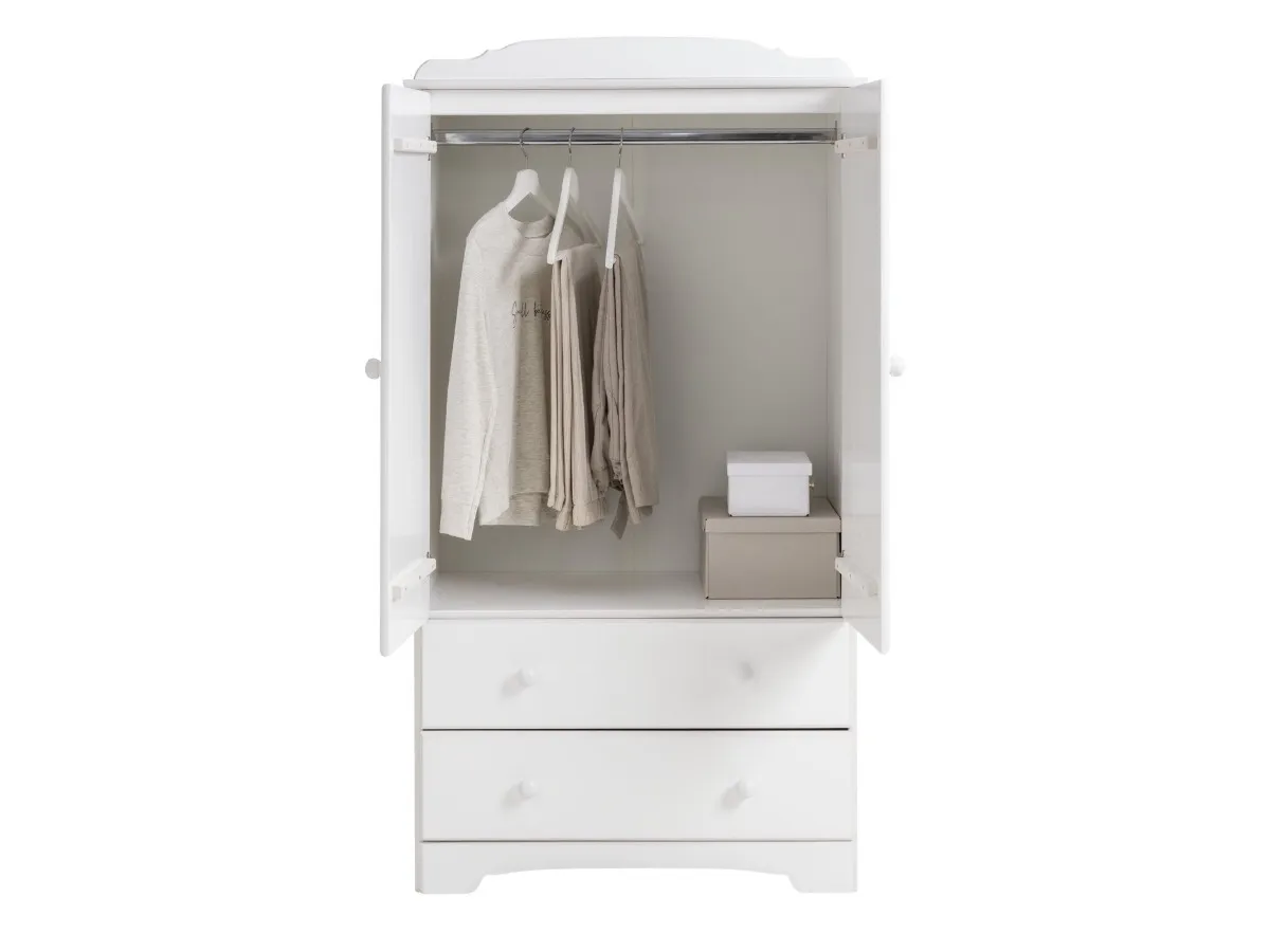 White 2-door wardrobe with 2 drawers