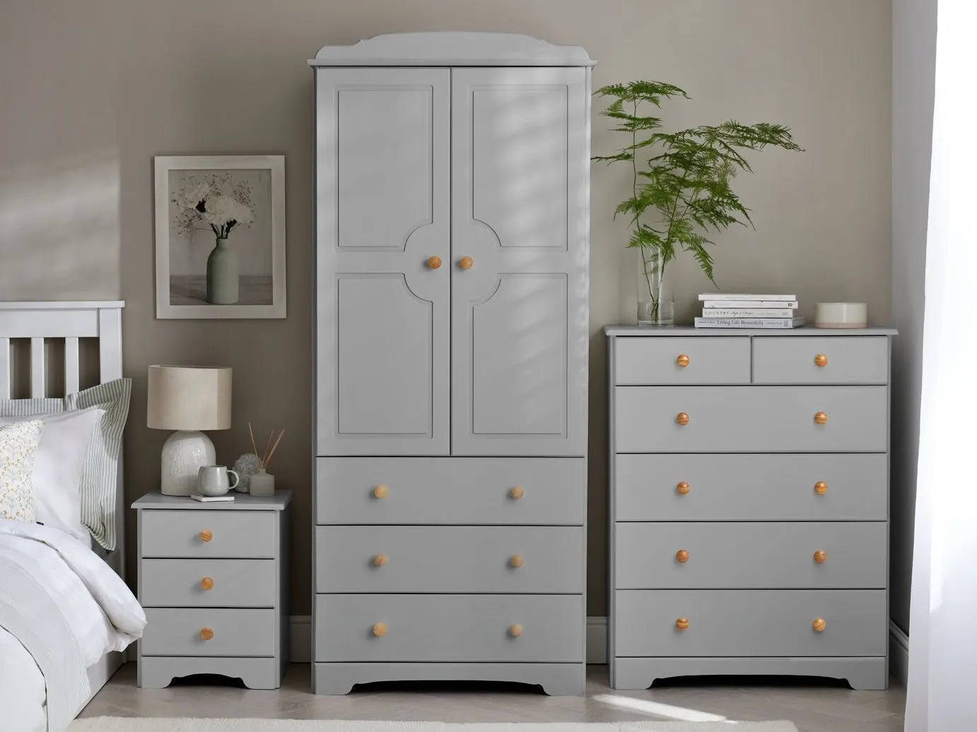 Grey-painted bedroom furmiture