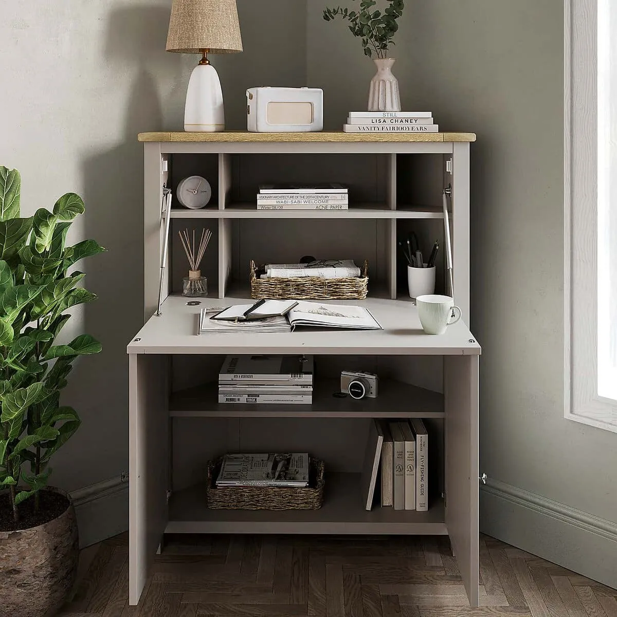 Grey-painted corner bureau style desk