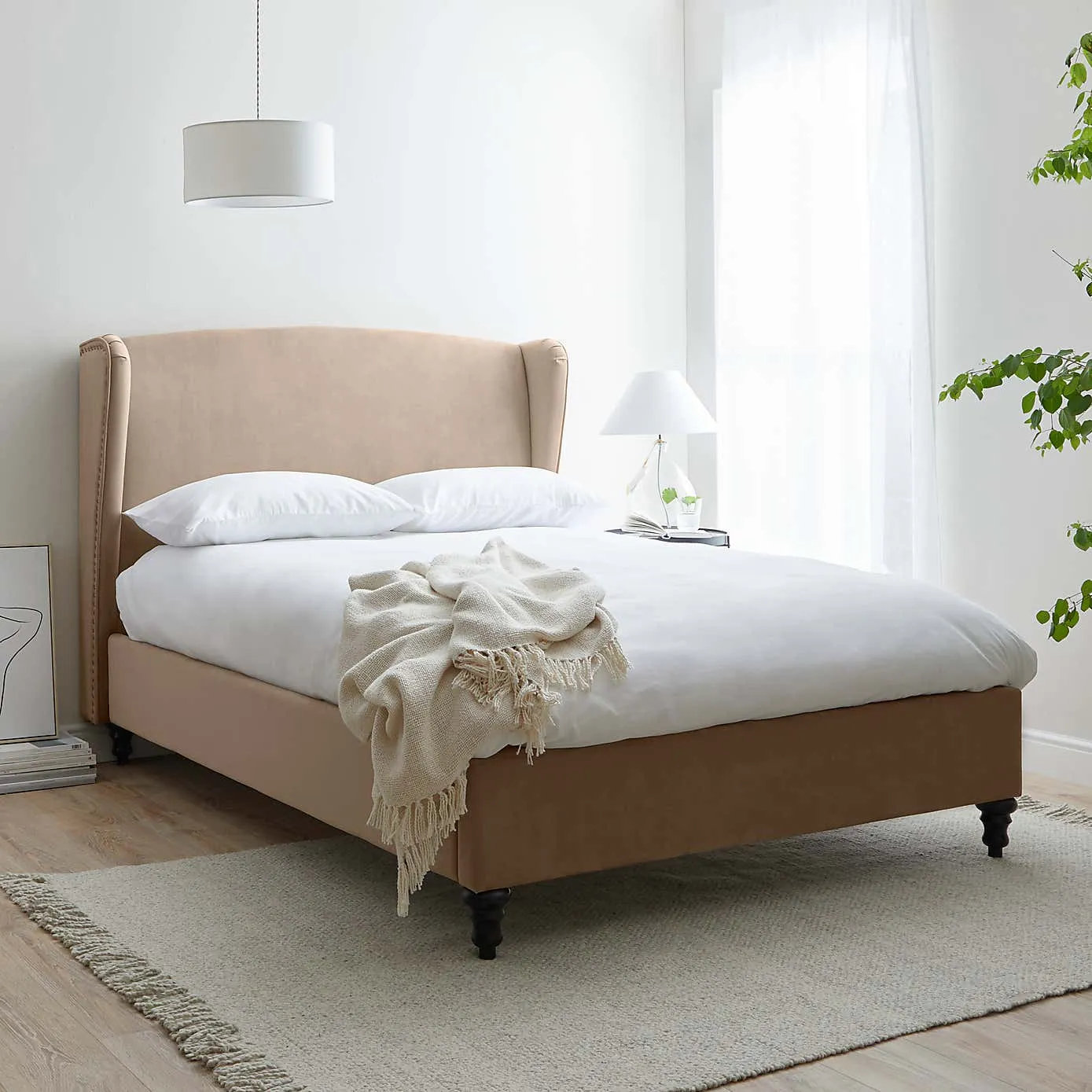 Taupe fabric upholstered bed frame