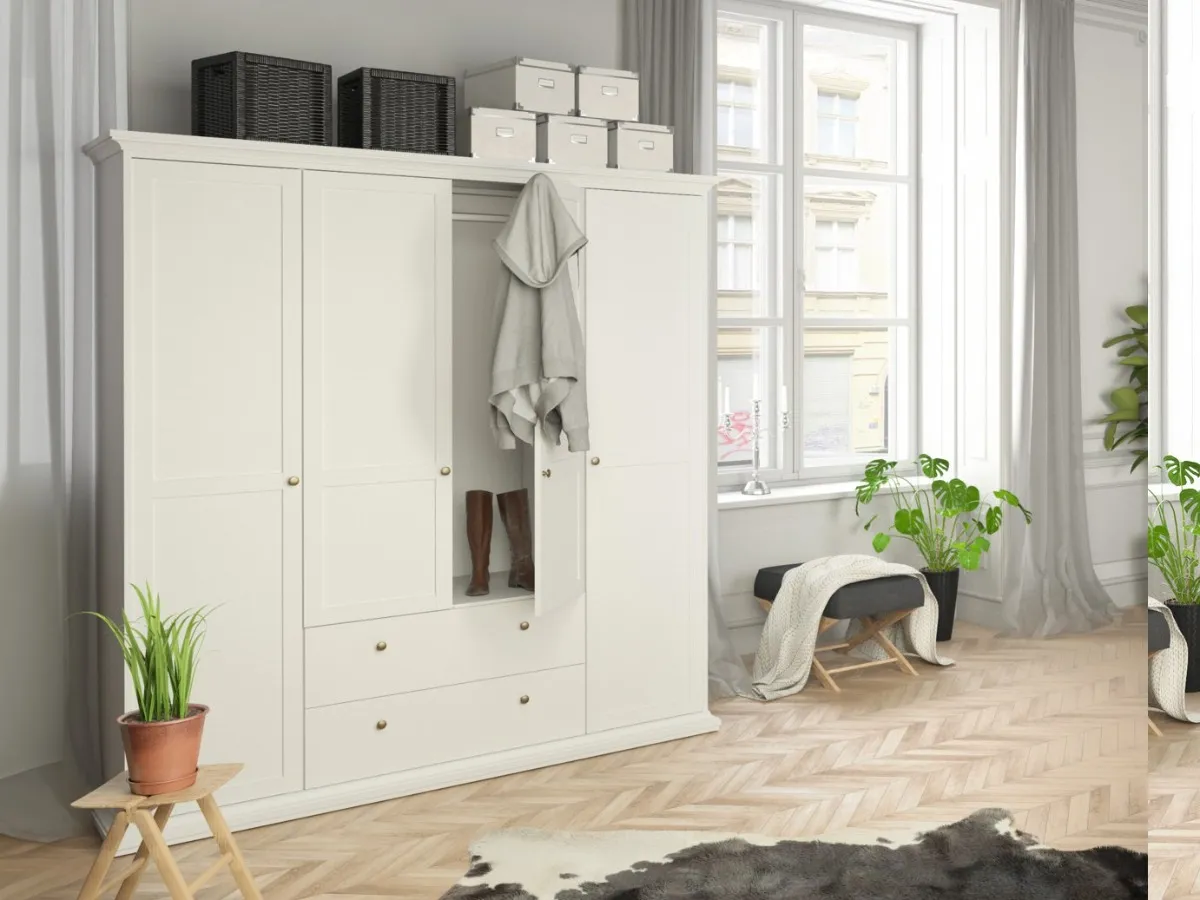 White-painted wardrobe with drawers