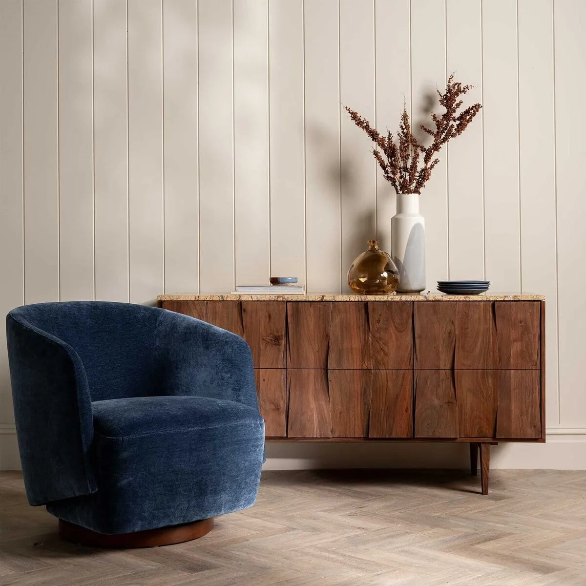 Navy fabric swivel chair