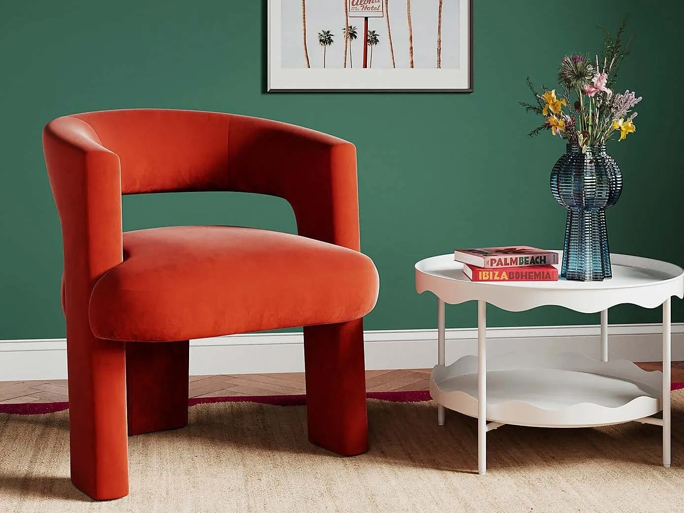 Bright red accent chair