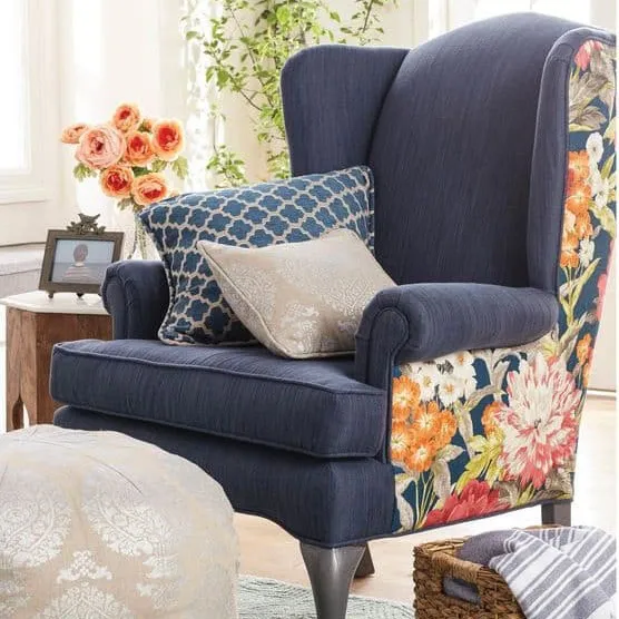 Re-upholstered wing chair