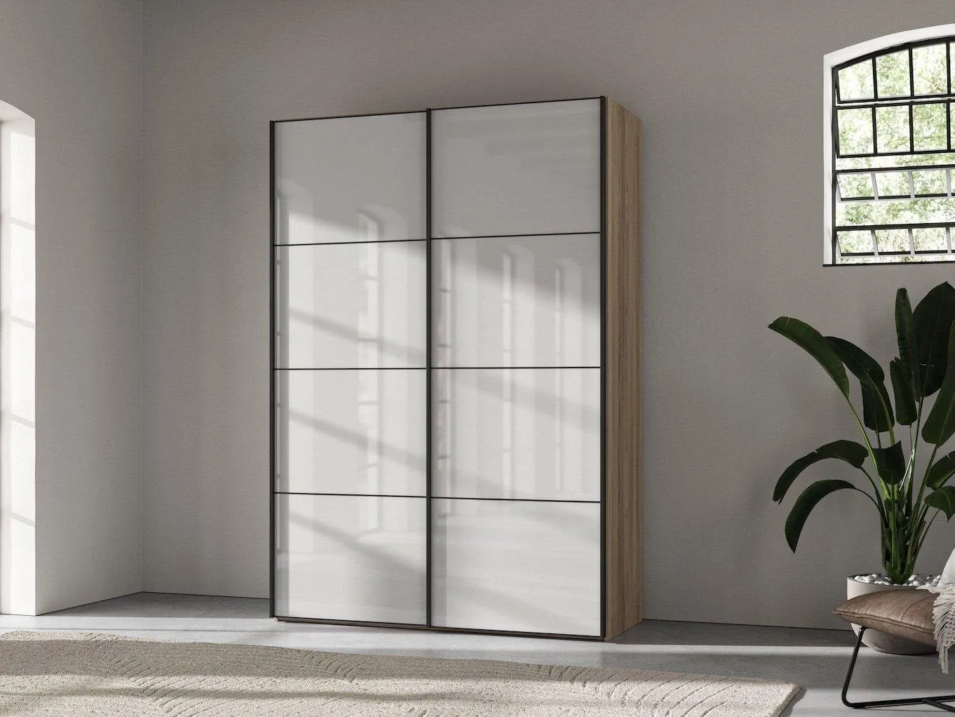 2-door wardrobe with white gloss doors