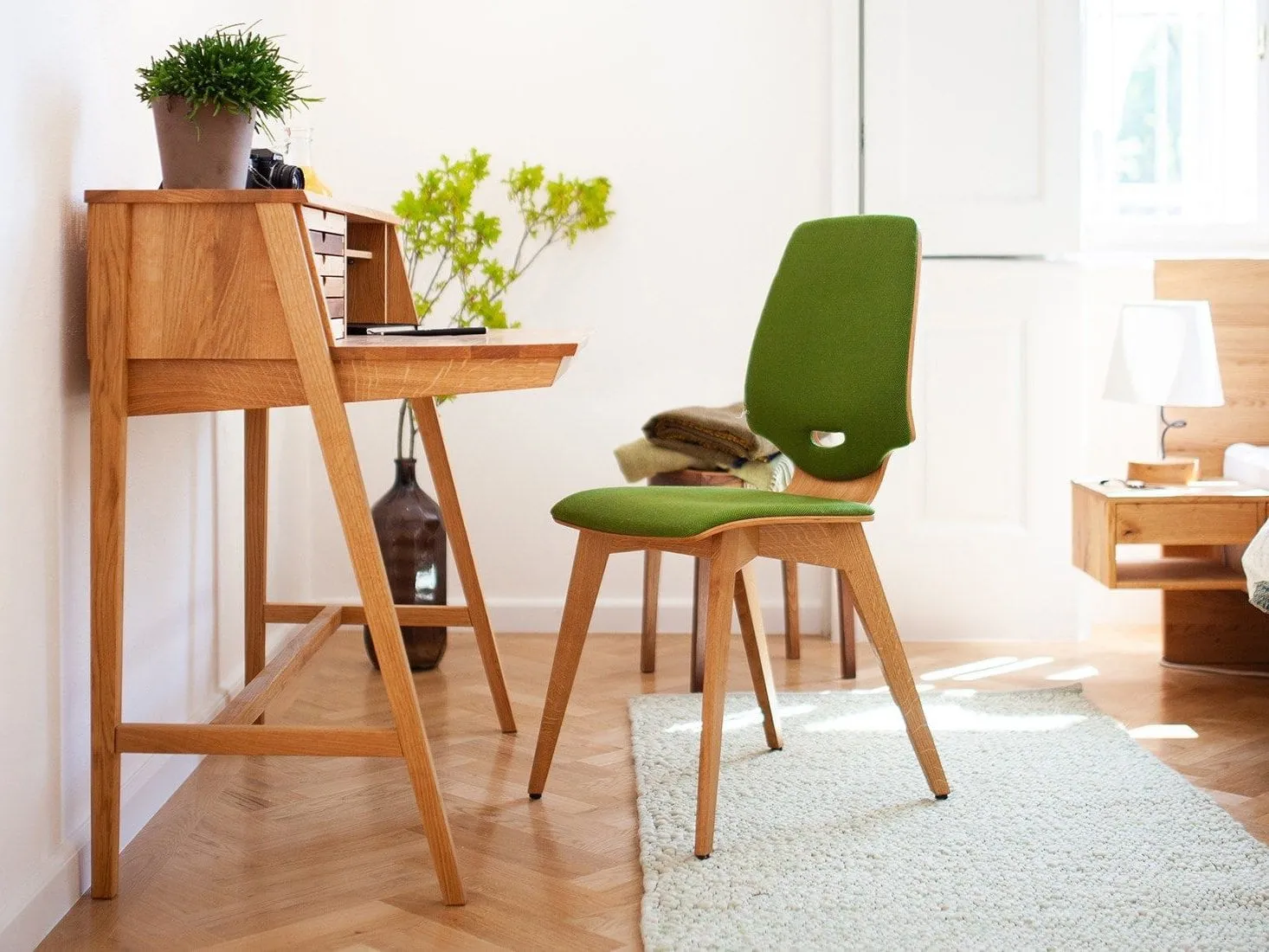 Wooden secretary-style desk side view