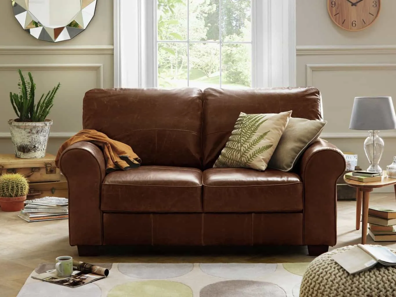 2-seater tan leather sofa