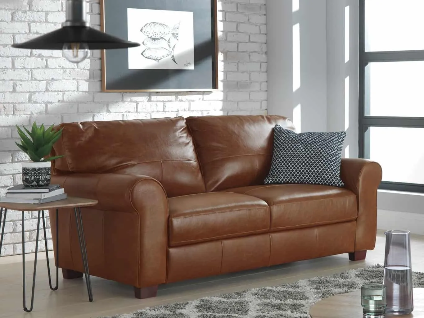 3-seater tan leather sofa