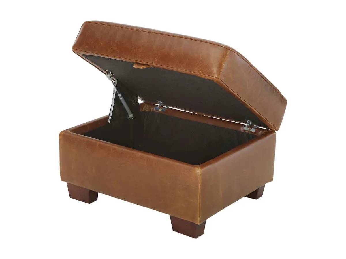 Leather upholstered storage footstool