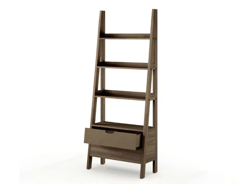 Acacia wood ladder shelving unit