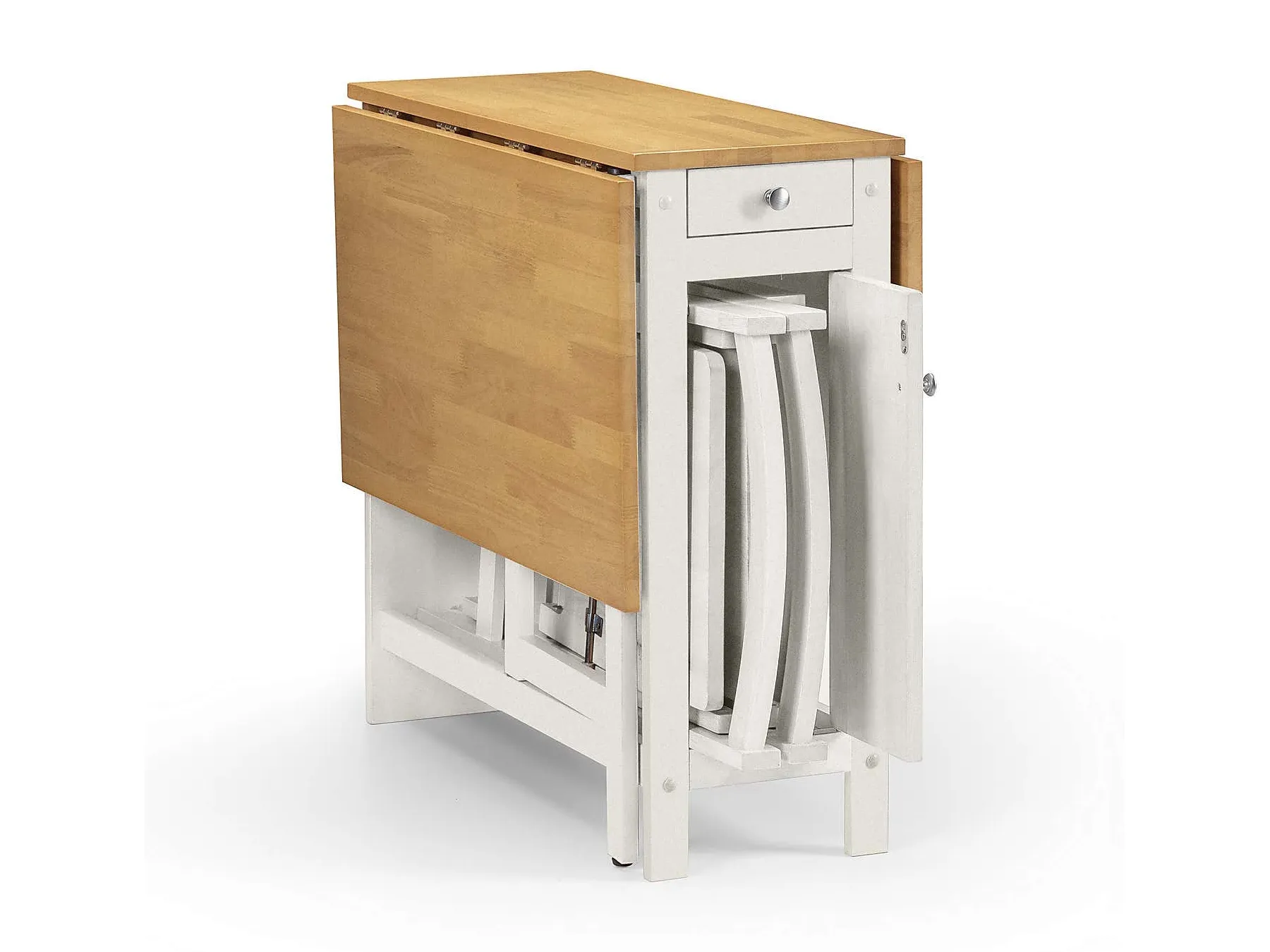 Folding leaf dining set with chairs stored in base