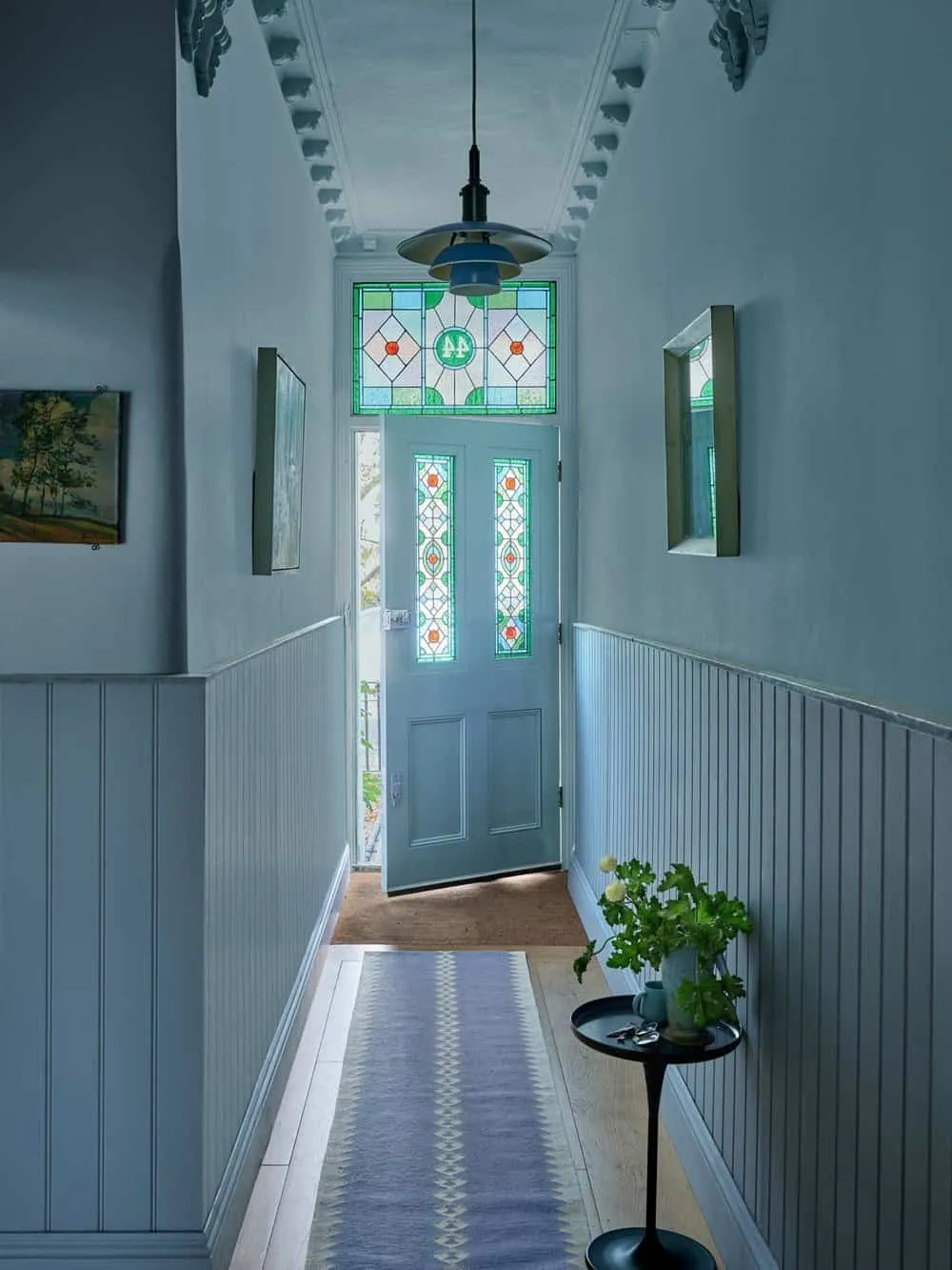 Pale blue painted Hallway