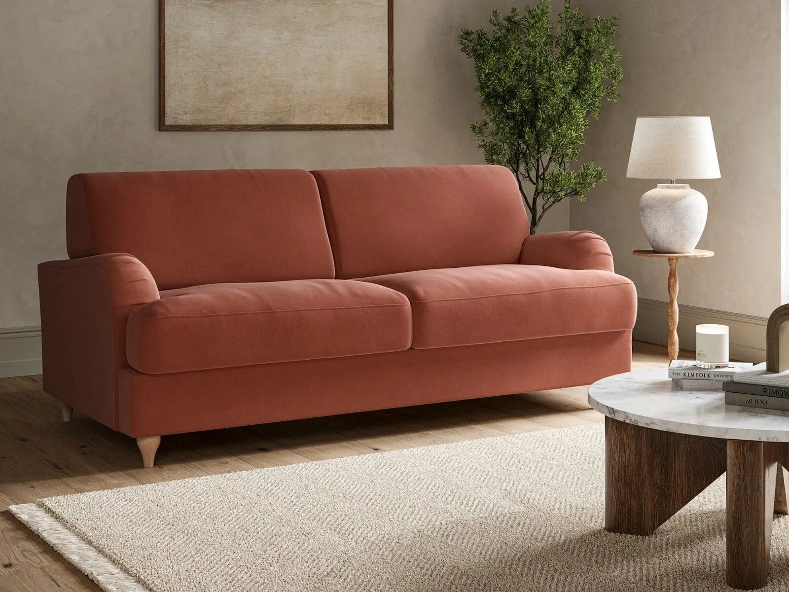 Rust fabric sofa bed