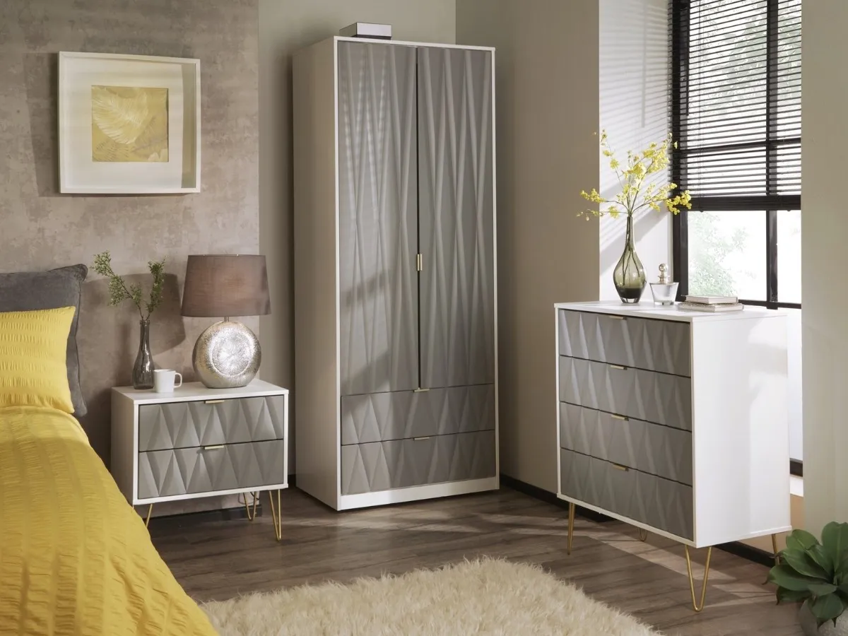 Bedroom furniture with tactile pattern doors and drawer-fronts