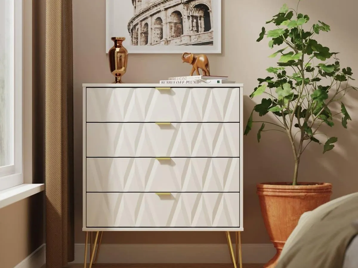 4 geometric pattern drawer chest with hairpin legs