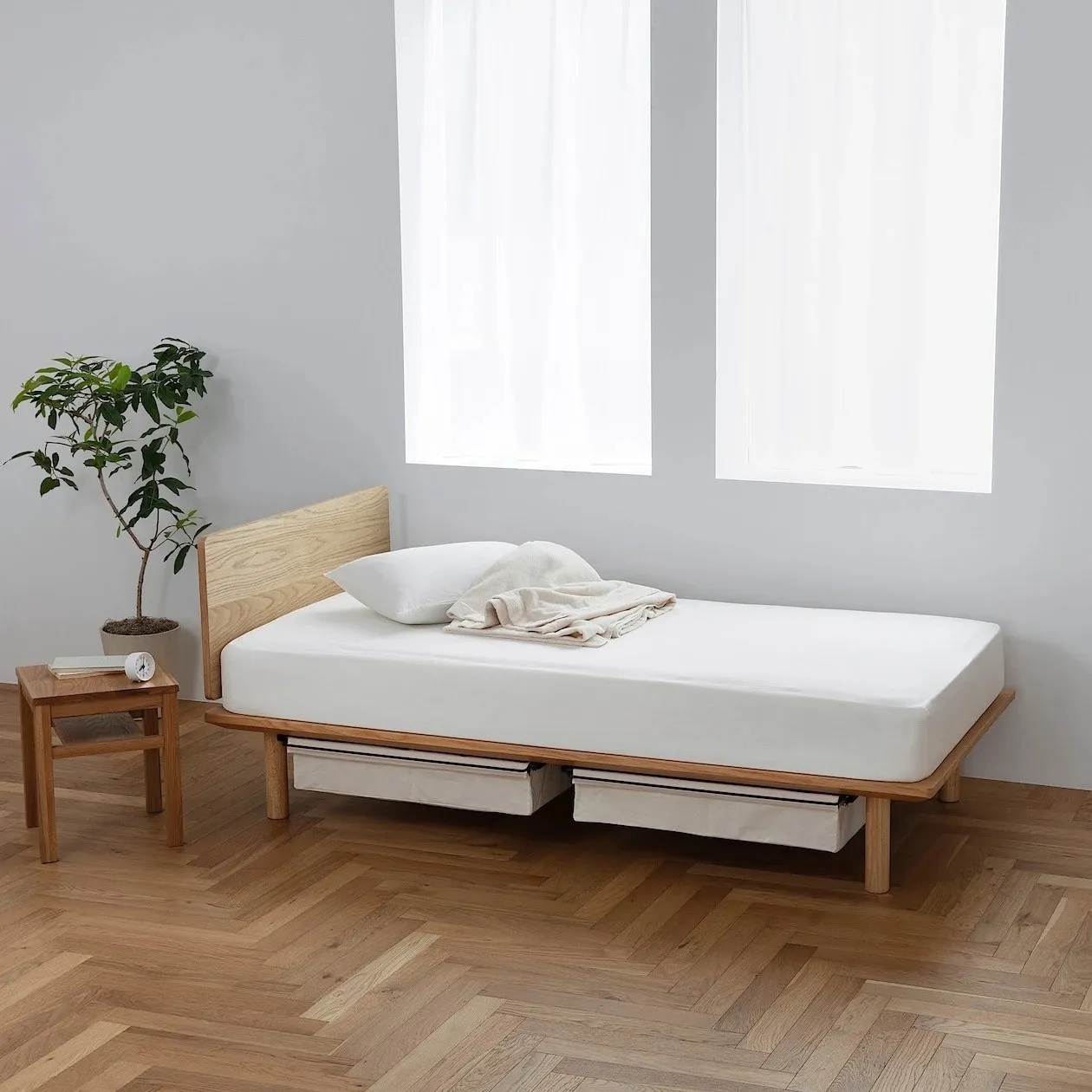 Wood framed platform bed