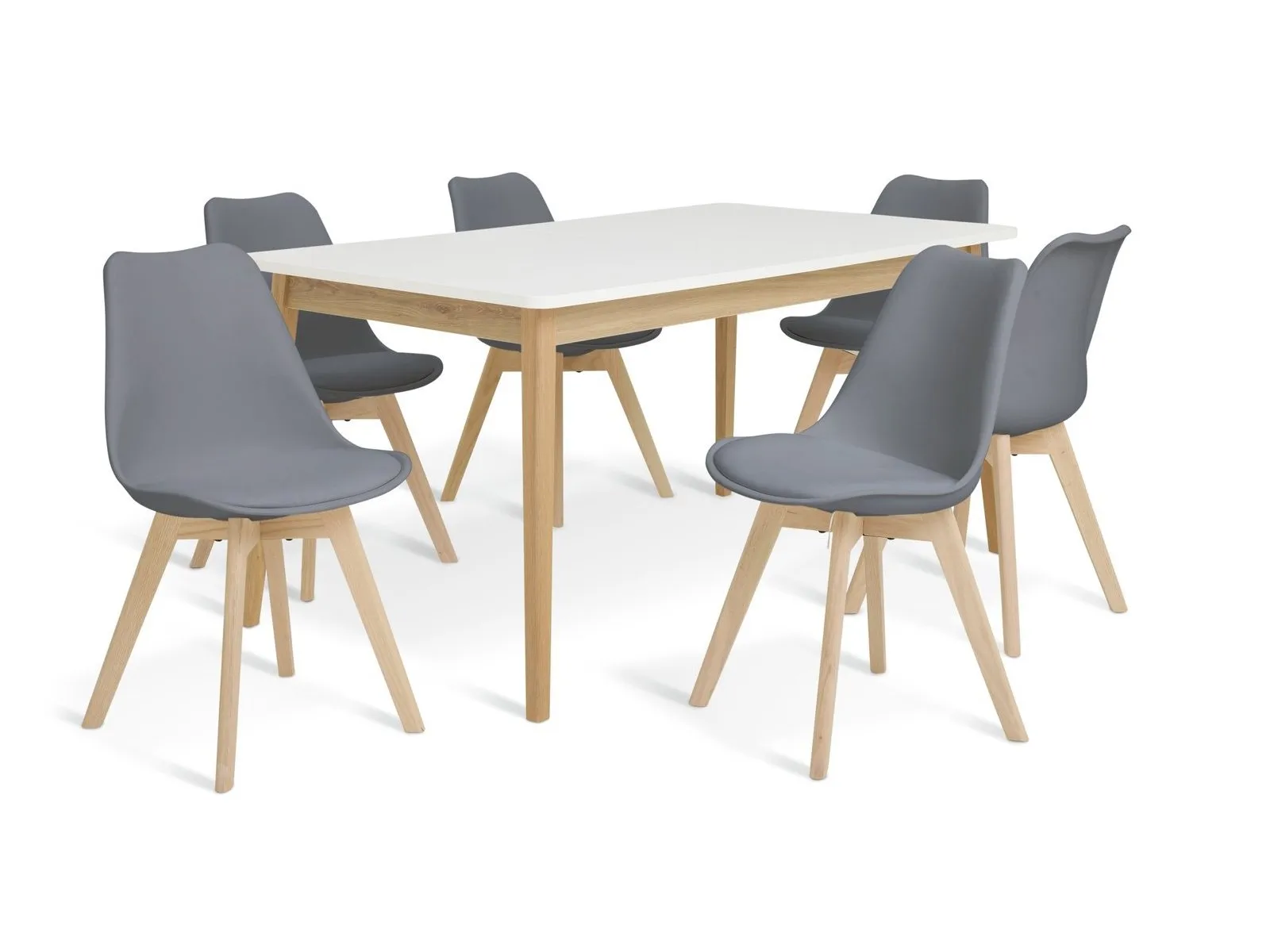 Whit etop dining table with 6 grey dining chairs