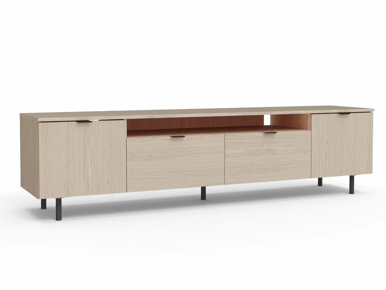 Light oak finish tv stand with black legs and handles
