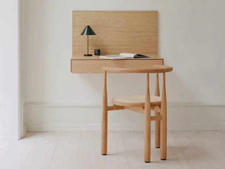 Oak wall mounted desk with drawer