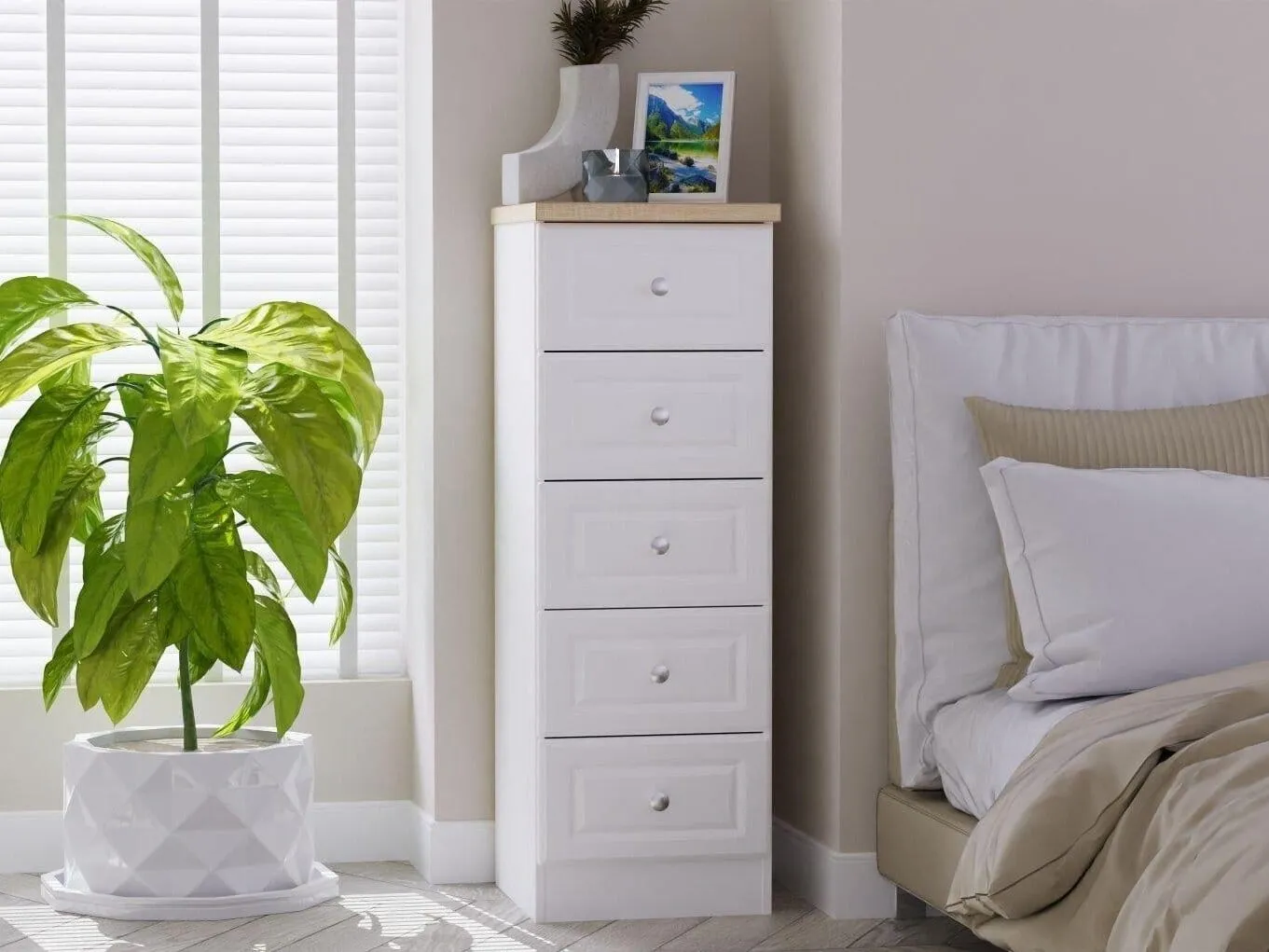 Tall white 5 drawer chest