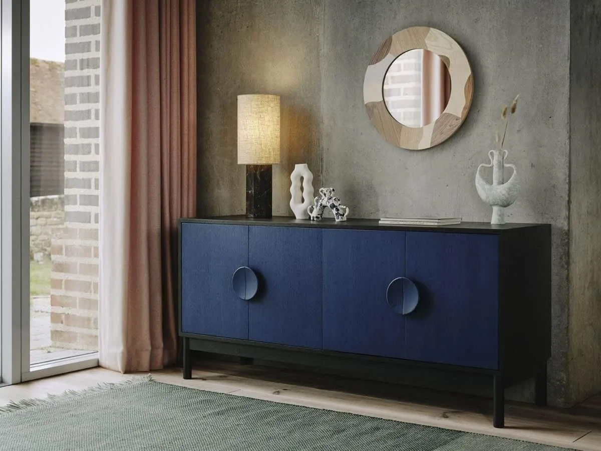 Designer Sideboard with Dark Blue Stained Doors