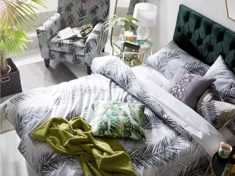Leaf pattern bedding and chair