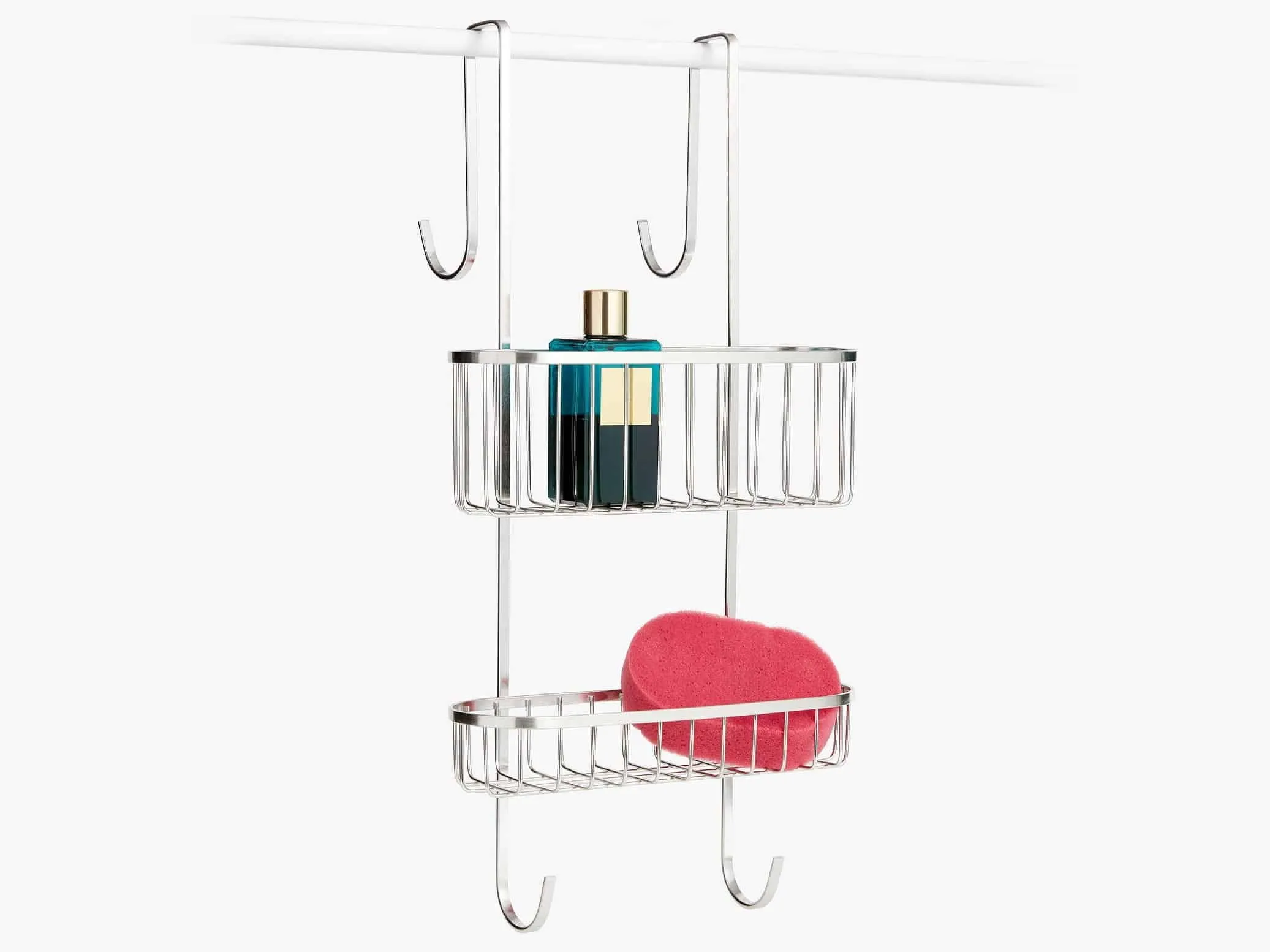 Hanging storage basket with chrome finish