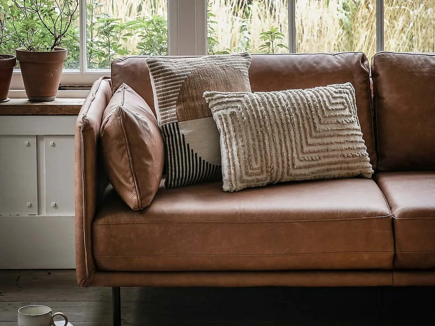 Tan leather sofa