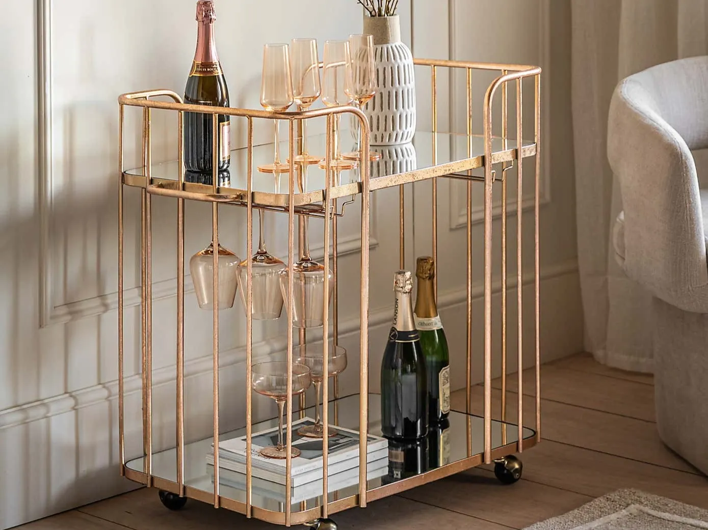 Gold coloured drinks trolley