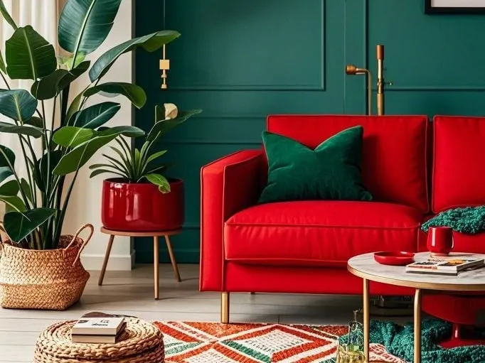 Bold red and green decor