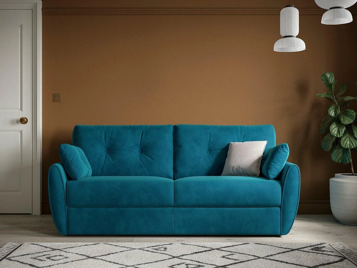 Blue fabric sofa bed