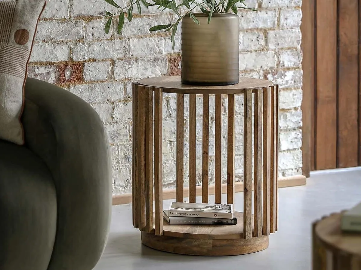 Circular side table with slatted sides