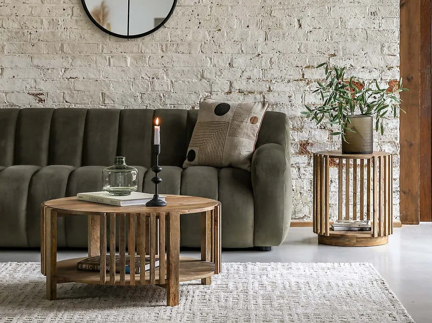 Round mango slatted frame tables