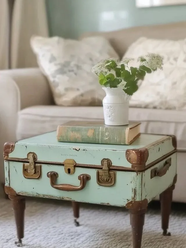 A distress suitcase as a coffee table