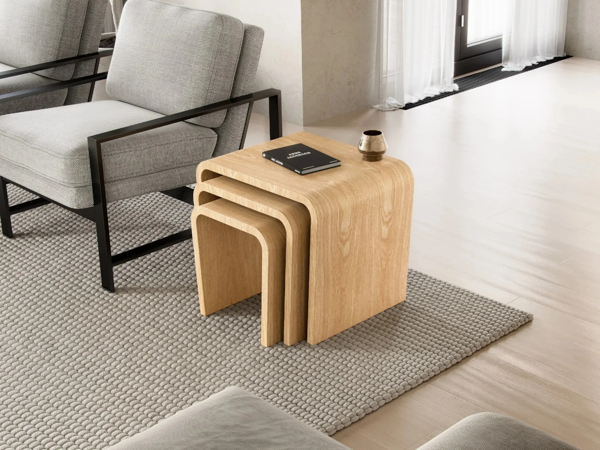 Oak designer nest of 3 tables